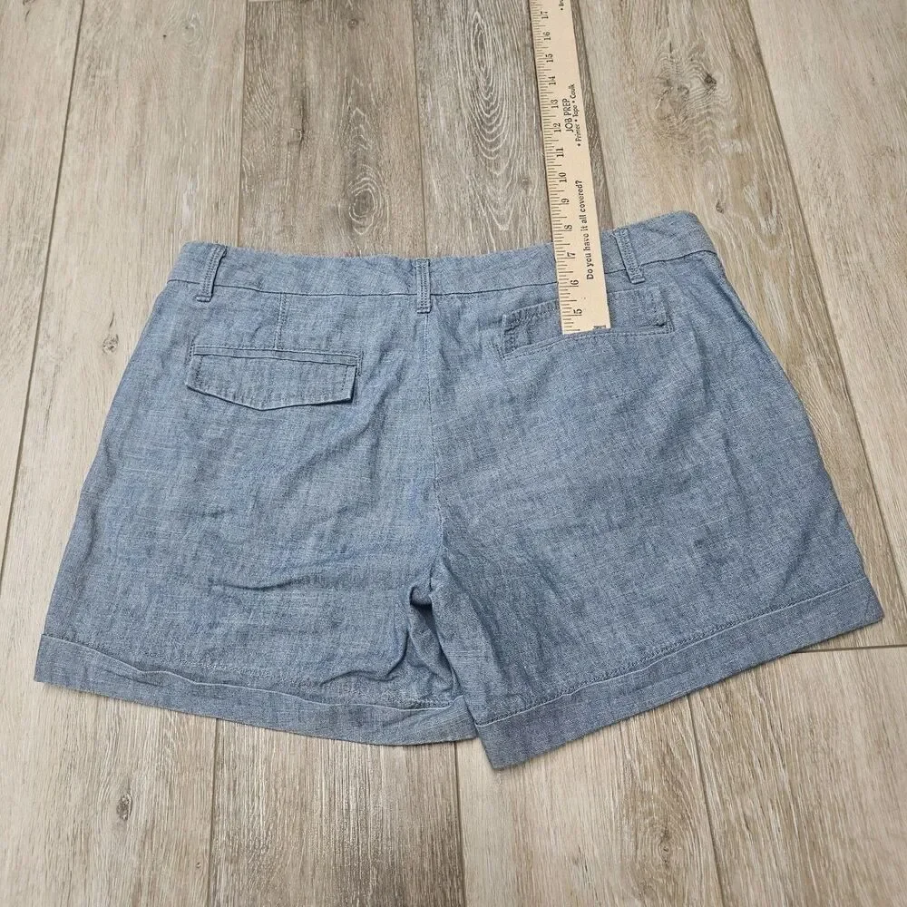 Banana Republic Blue Chambray Cotton Chino Shorts Pockets Women's 6 Classic